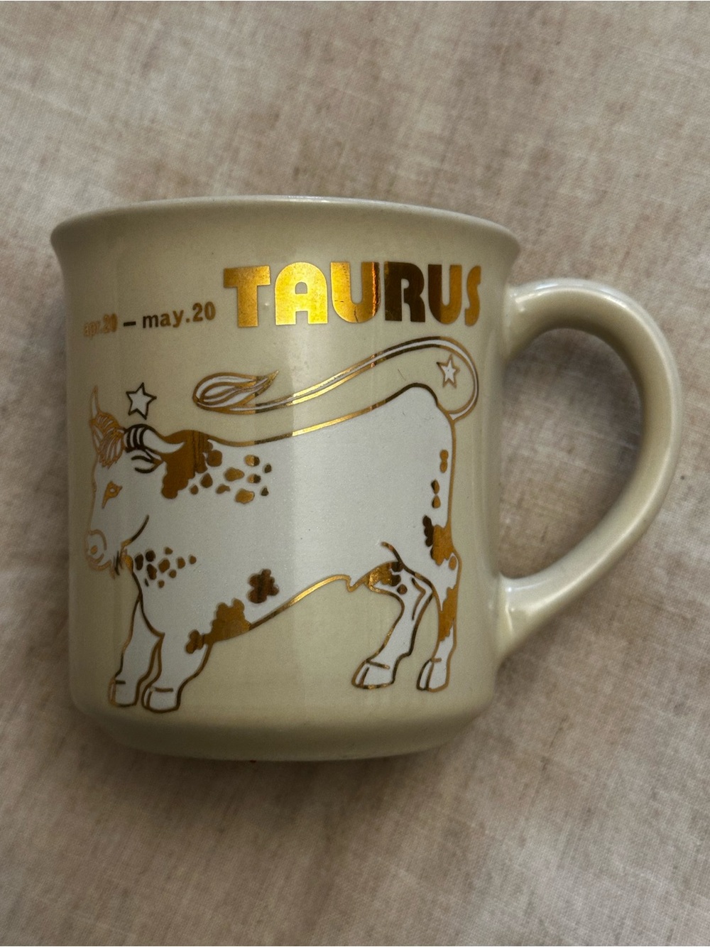 Vintage Taurus Zodiac Ceramic Mug in Cream with Gold Accents
